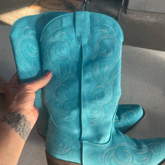 Turquoise Roper knee high suede  Cowboy boots 11🦋 - Picture 8 of 11